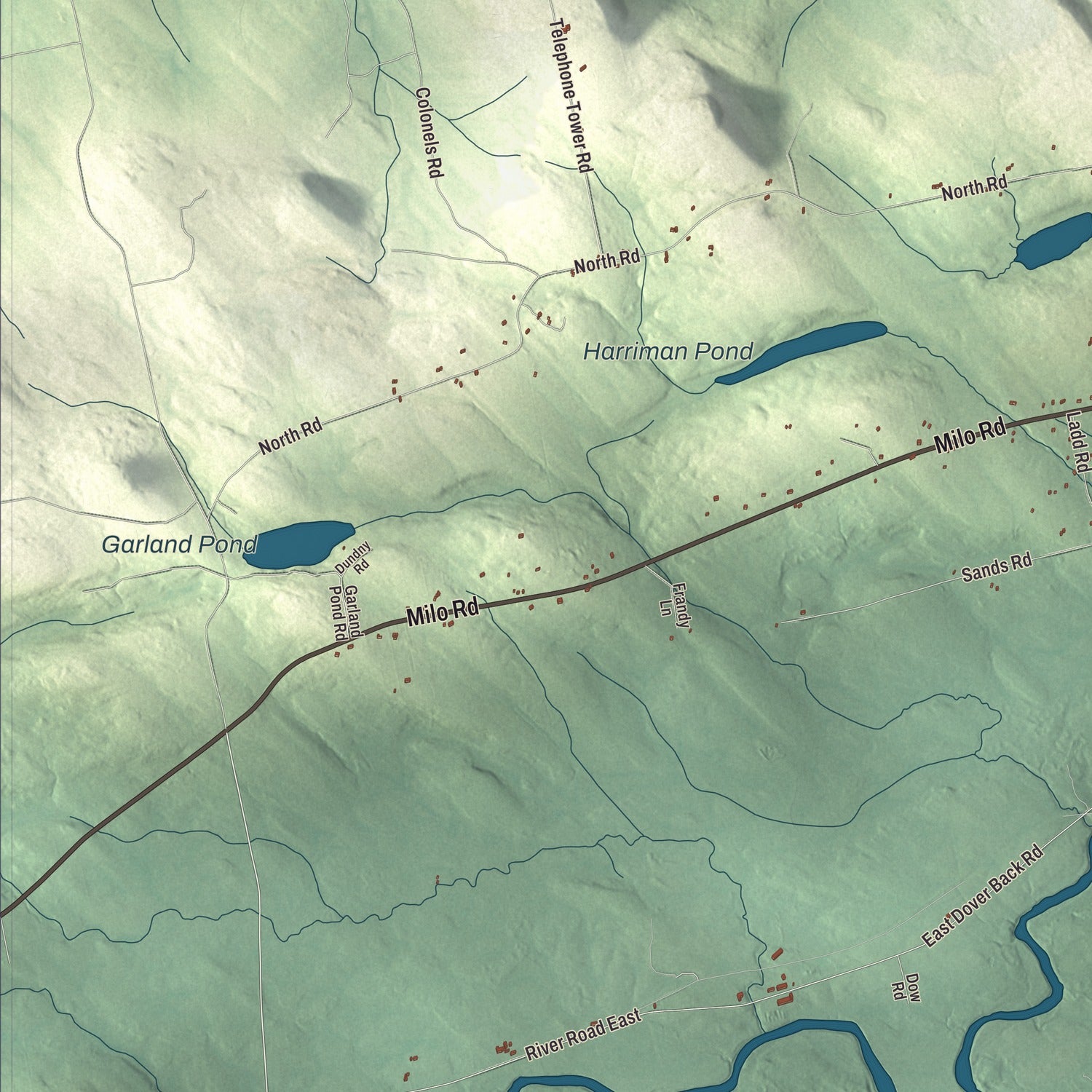 Terrain and local geography detail from the Sebec, Maine map