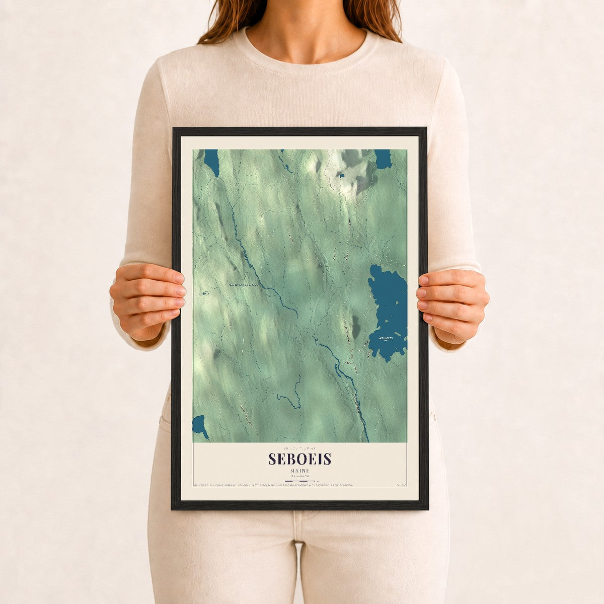 Seboeis, Maine map print - 12 x 18 black Ayous wood frame