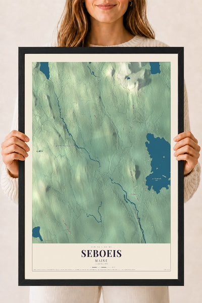 Seboeis, Maine map print - 18 x 24 black Ayous wood frame