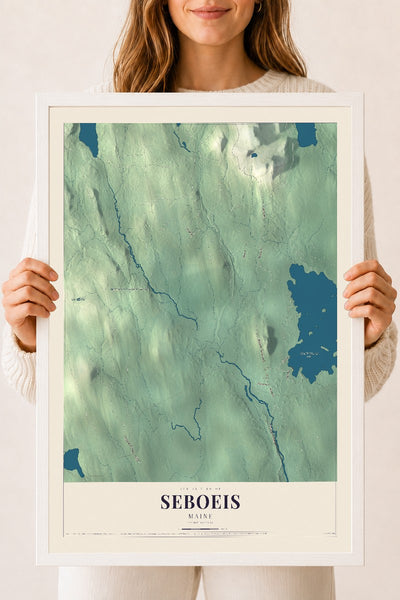 Seboeis, Maine map print - 18 x 24 white Ayous wood frame