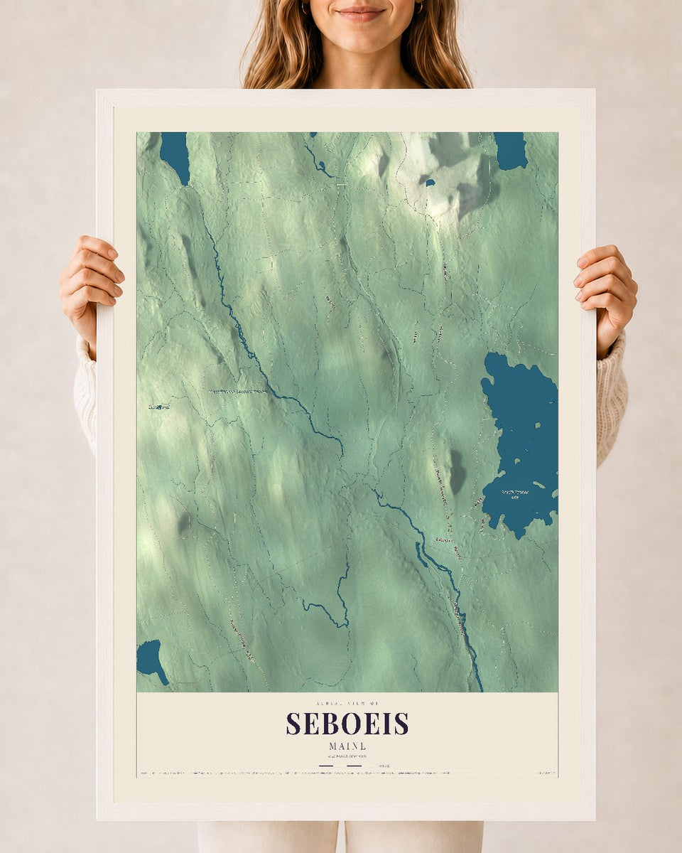 Seboeis, Maine map print - 24 x 36 white Ayous wood frame