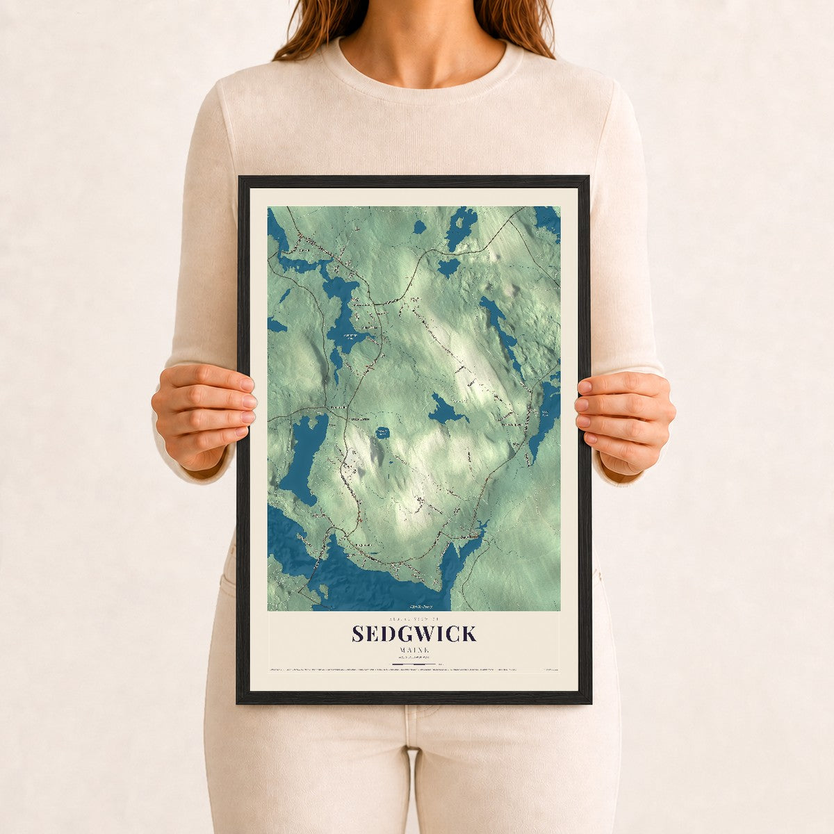 Sedgwick, Maine map print - 12 x 18 black Ayous wood frame
