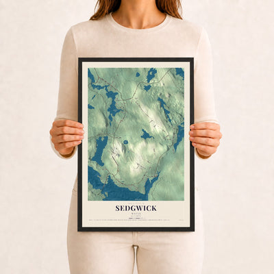 Sedgwick, Maine map print - 12 x 18 black Ayous wood frame