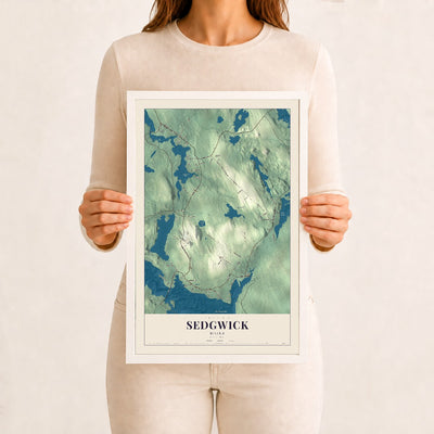 Sedgwick, Maine map print - 12 x 18 white Ayous wood frame