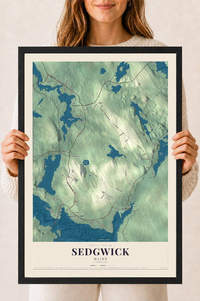 Sedgwick, Maine map print - 18 x 24 black Ayous wood frame