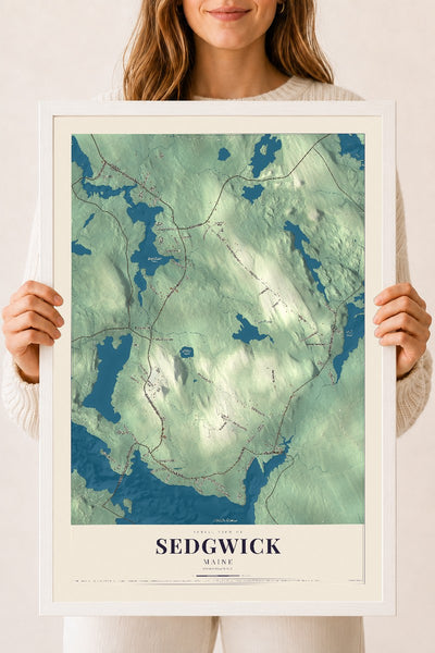 Sedgwick, Maine map print - 18 x 24 white Ayous wood frame
