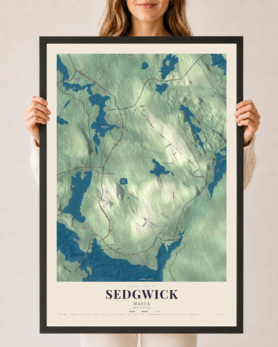Sedgwick, Maine map print - 24 x 36 black Ayous wood frame
