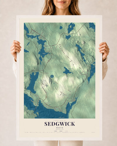Sedgwick, Maine map print - 24 x 36 white Ayous wood frame