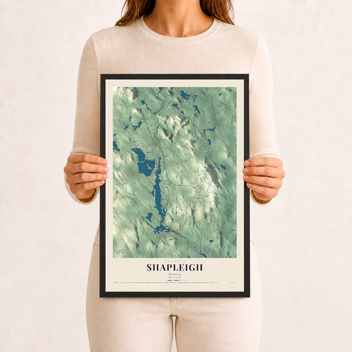Shapleigh, Maine map print - 12 x 18 black Ayous wood frame