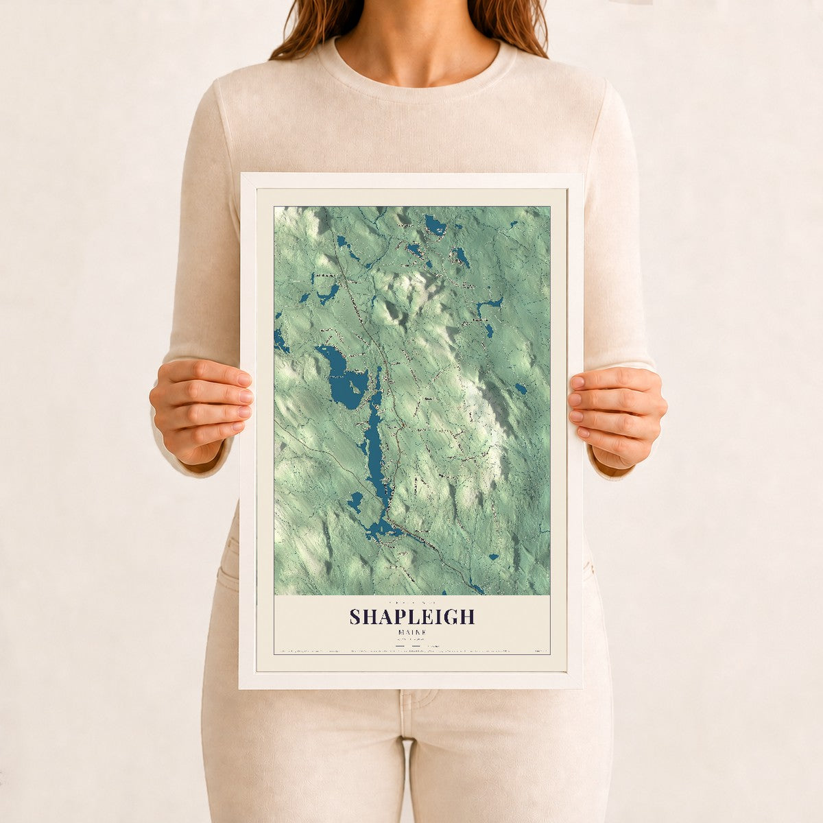Shapleigh, Maine map print - 12 x 18 white Ayous wood frame