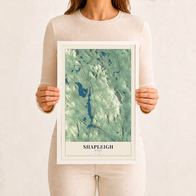 Shapleigh, Maine map print - 12 x 18 white Ayous wood frame