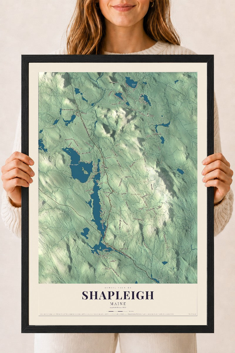 Shapleigh, Maine map print - 18 x 24 black Ayous wood frame