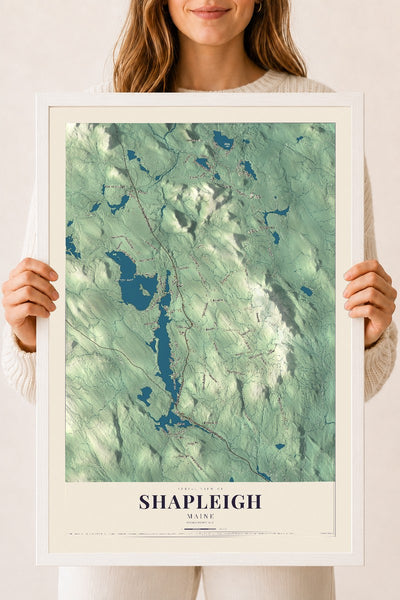 Shapleigh, Maine map print - 18 x 24 white Ayous wood frame