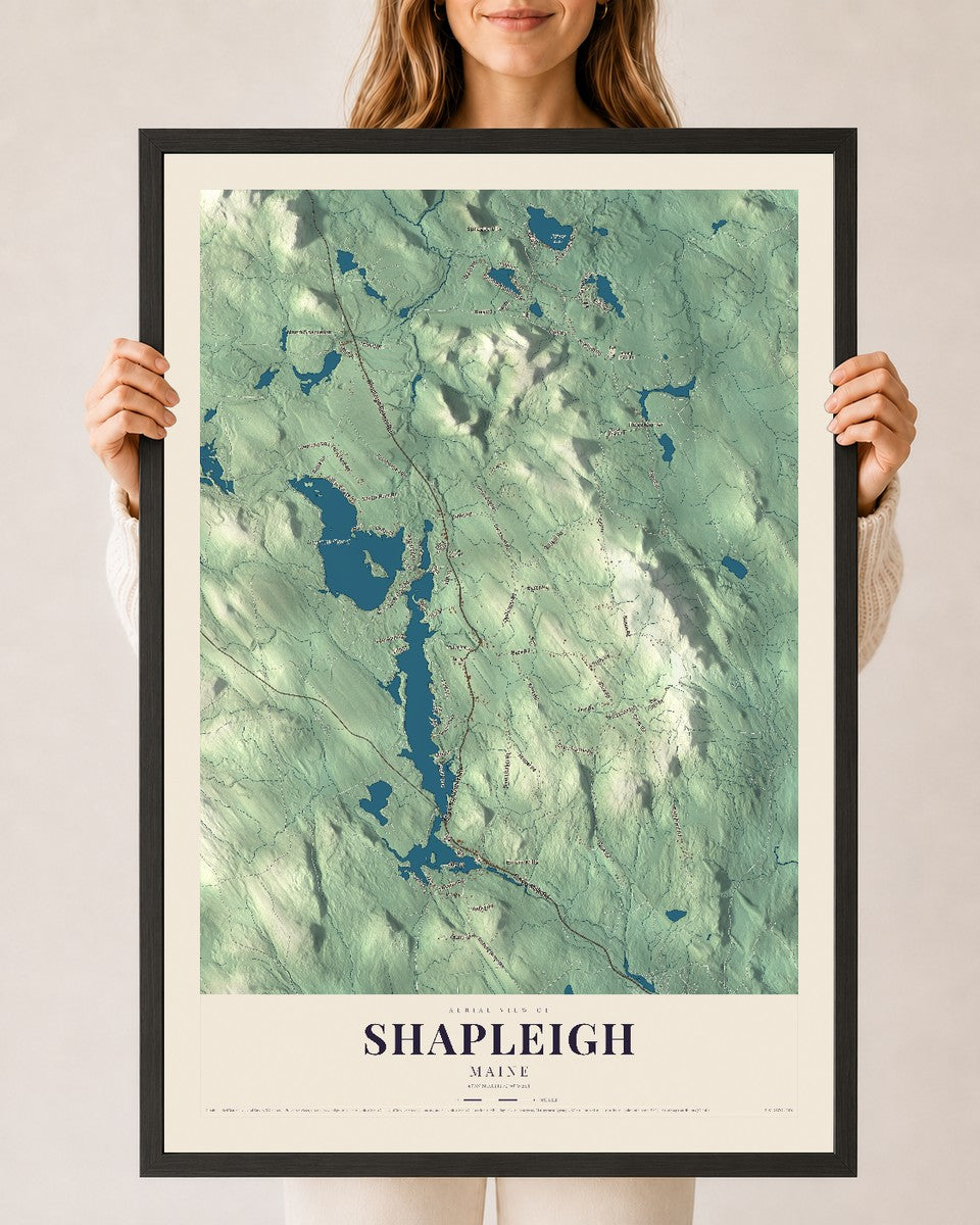 Shapleigh, Maine map print - 24 x 36 black Ayous wood frame