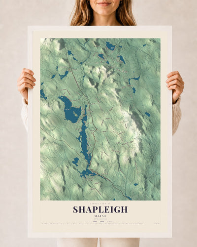Shapleigh, Maine map print - 24 x 36 white Ayous wood frame