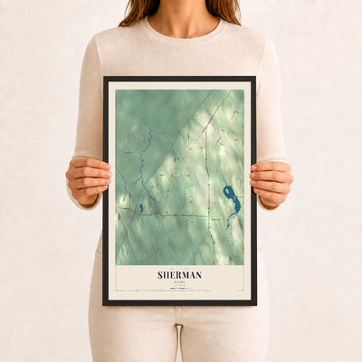 Sherman, Maine map print - 12 x 18 black Ayous wood frame