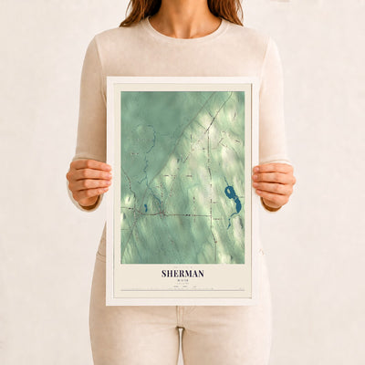 Sherman, Maine map print - 12 x 18 white Ayous wood frame