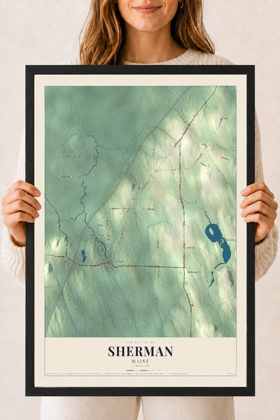 Sherman, Maine map print - 18 x 24 black Ayous wood frame