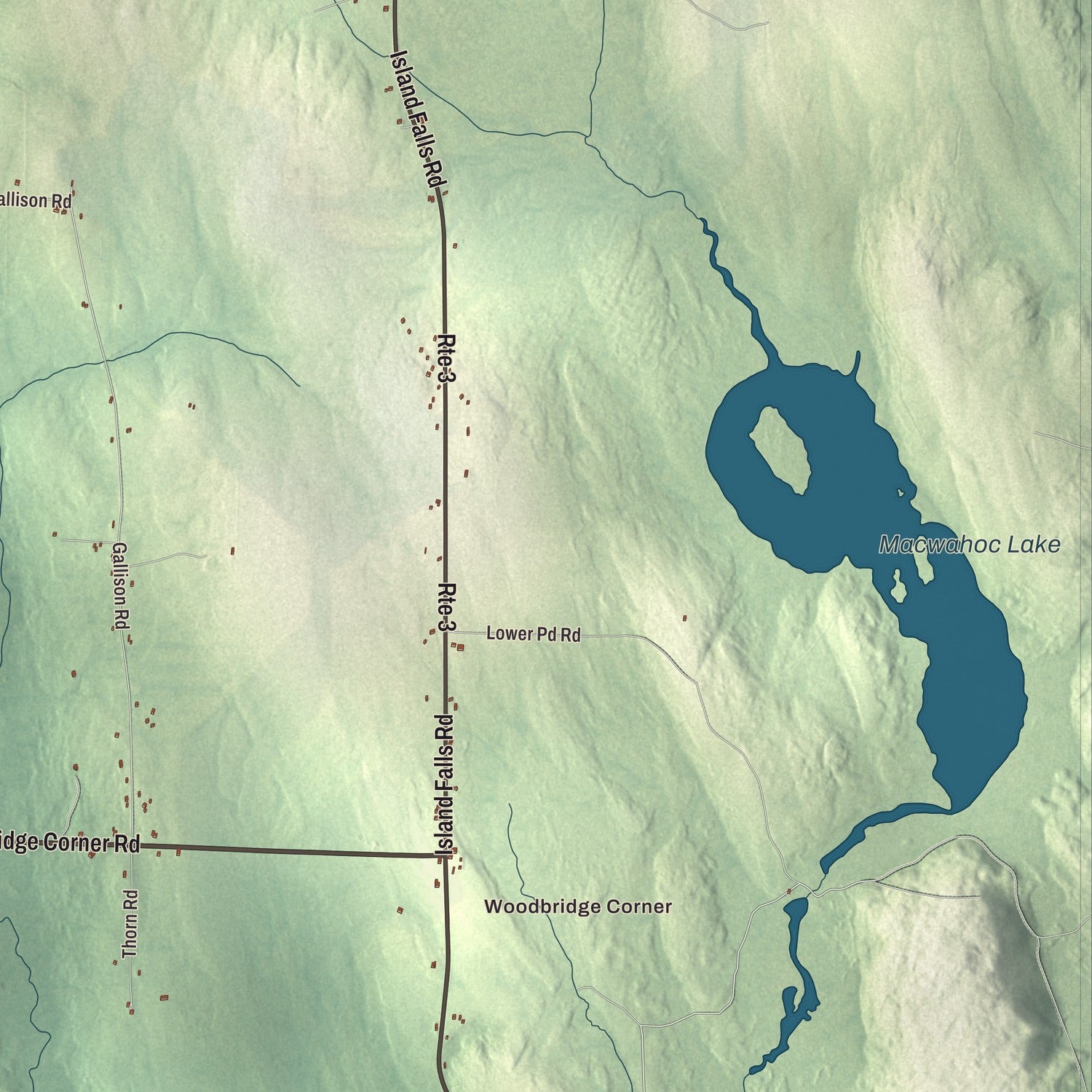 Terrain and local geography detail from the Sherman, Maine map