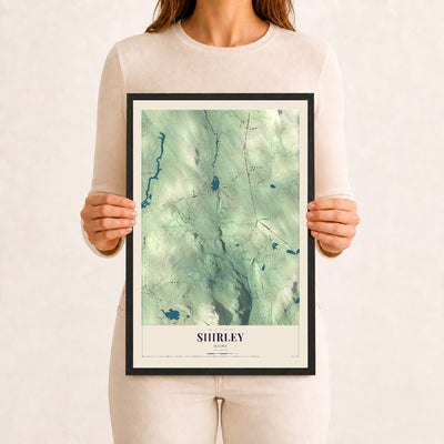 Shirley, Maine map print - 12 x 18 black Ayous wood frame