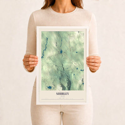 Shirley, Maine map print - 12 x 18 white Ayous wood frame