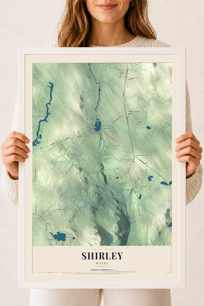 Shirley, Maine map print - 18 x 24 white Ayous wood frame