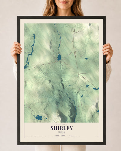 Shirley, Maine map print - 24 x 36 black Ayous wood frame