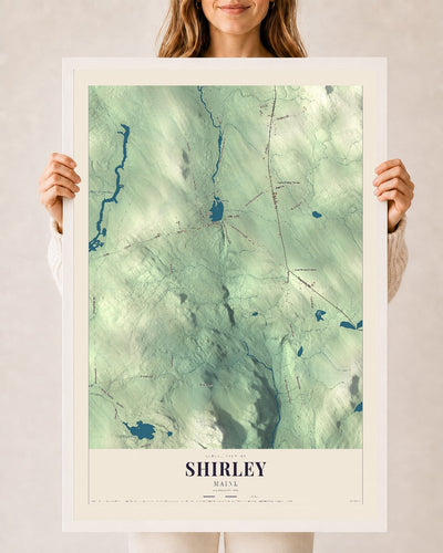 Shirley, Maine map print - 24 x 36 white Ayous wood frame