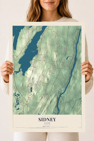 Sidney, Maine map print - 18 x 24 archival matte print