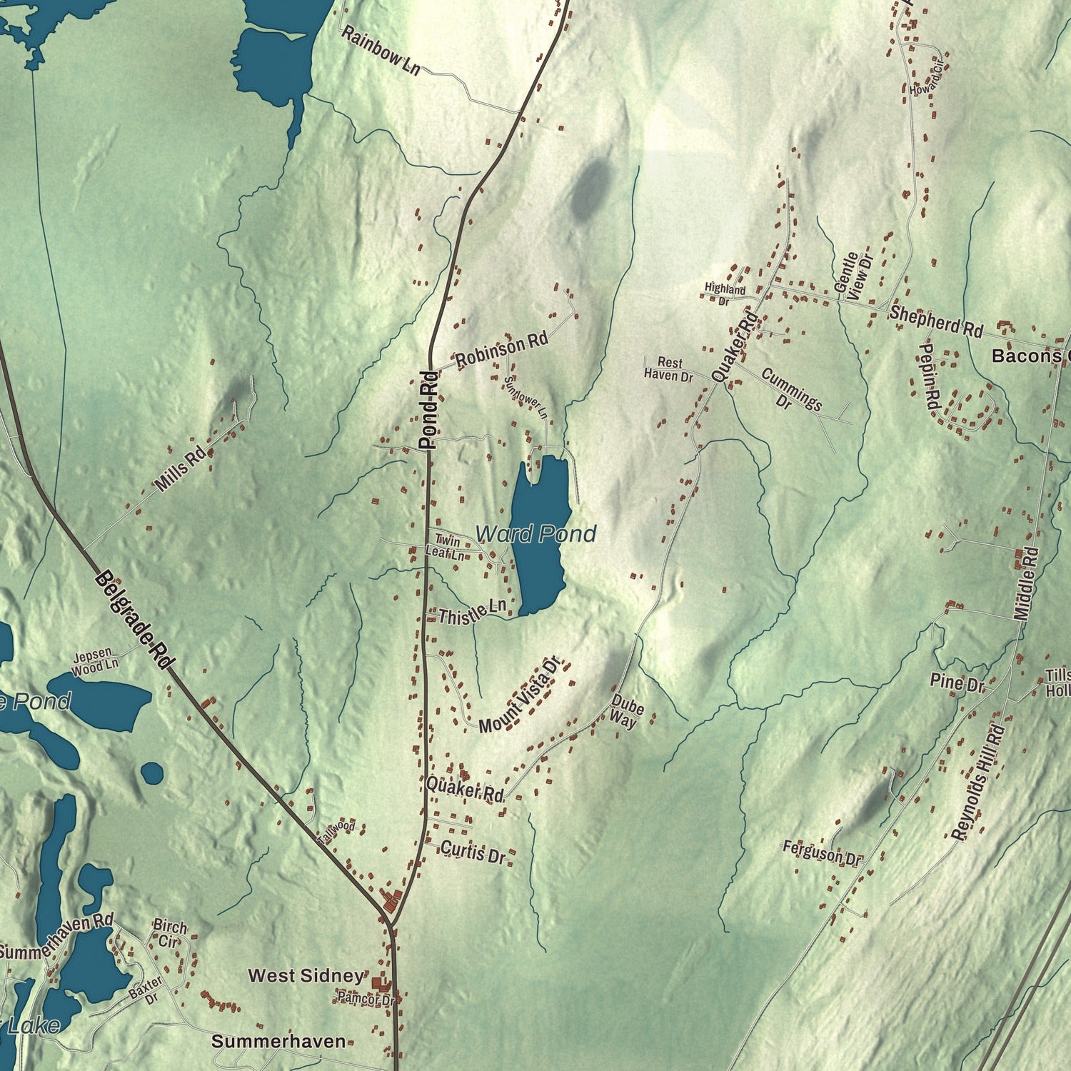 Terrain and local geography detail from the Sidney, Maine map