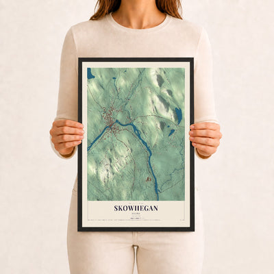 Skowhegan, Maine map print - 12 x 18 black Ayous wood frame