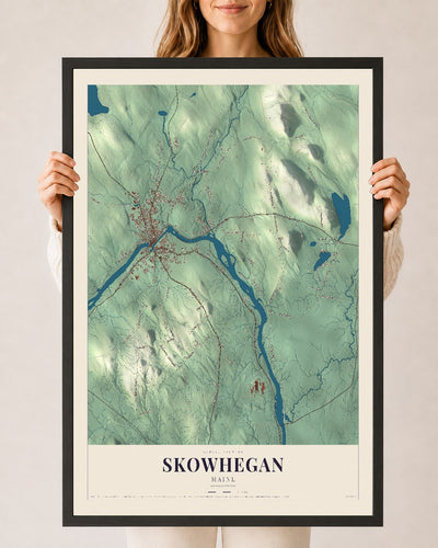 Skowhegan, Maine map print - 24 x 36 black Ayous wood frame