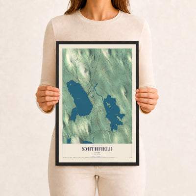 Smithfield, Maine map print - 12 x 18 black Ayous wood frame