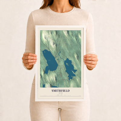 Smithfield, Maine map print - 12 x 18 white Ayous wood frame