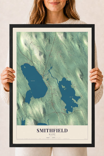 Smithfield, Maine map print - 18 x 24 black Ayous wood frame