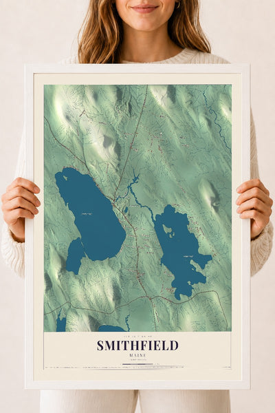 Smithfield, Maine map print - 18 x 24 white Ayous wood frame