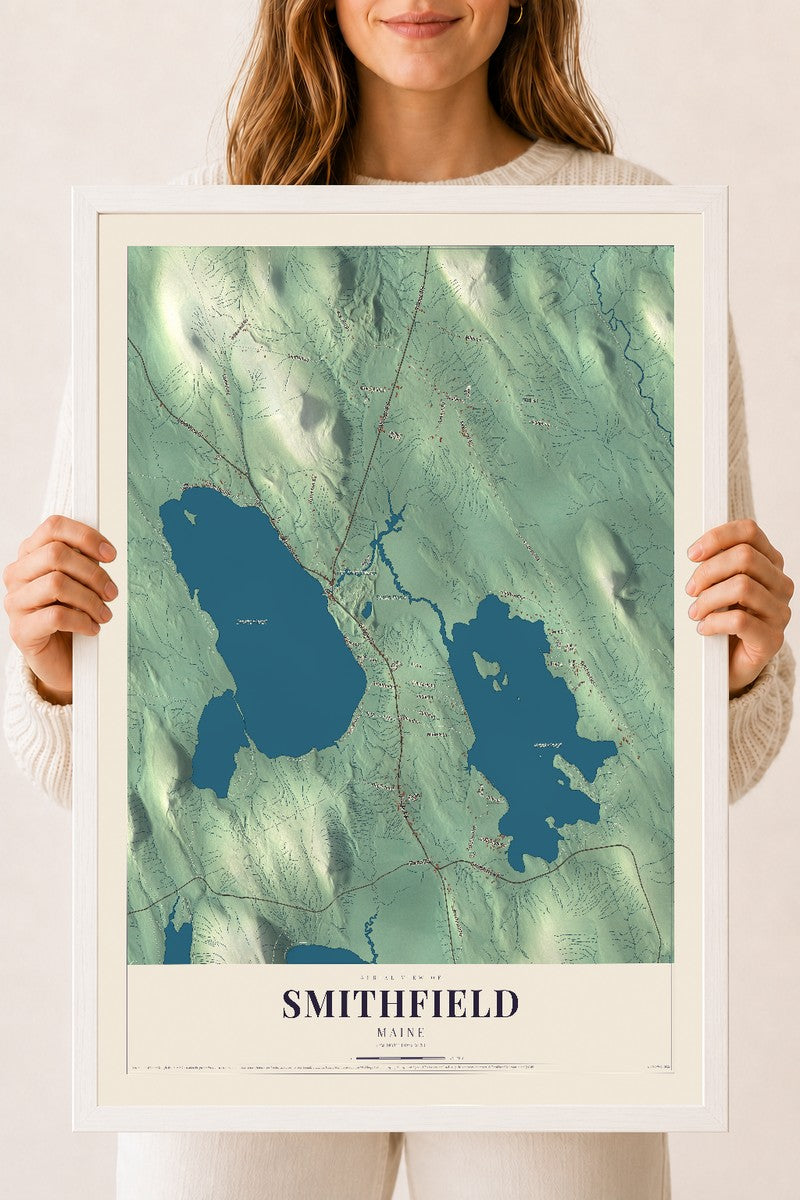 Smithfield, Maine map print - 18 x 24 white Ayous wood frame