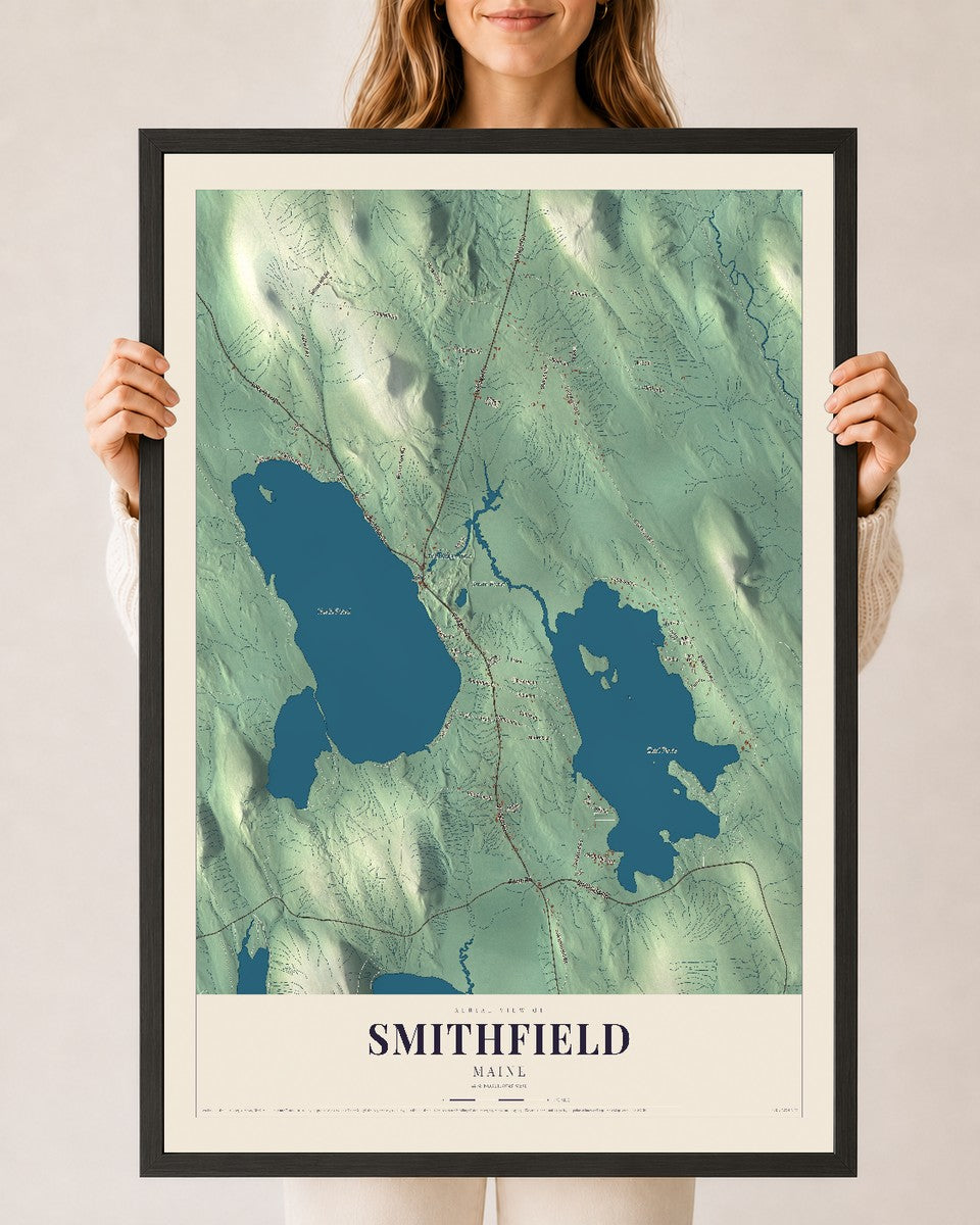 Smithfield, Maine map print - 24 x 36 black Ayous wood frame