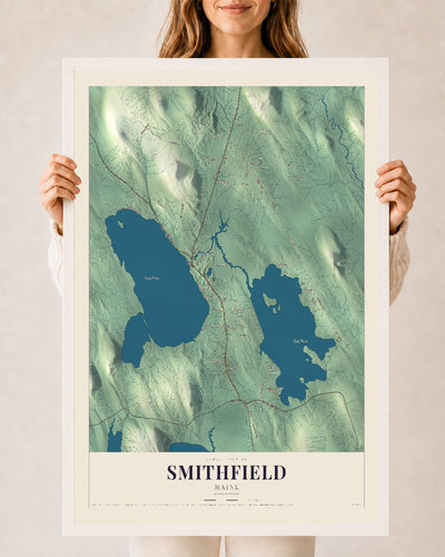 Smithfield, Maine map print - 24 x 36 white Ayous wood frame