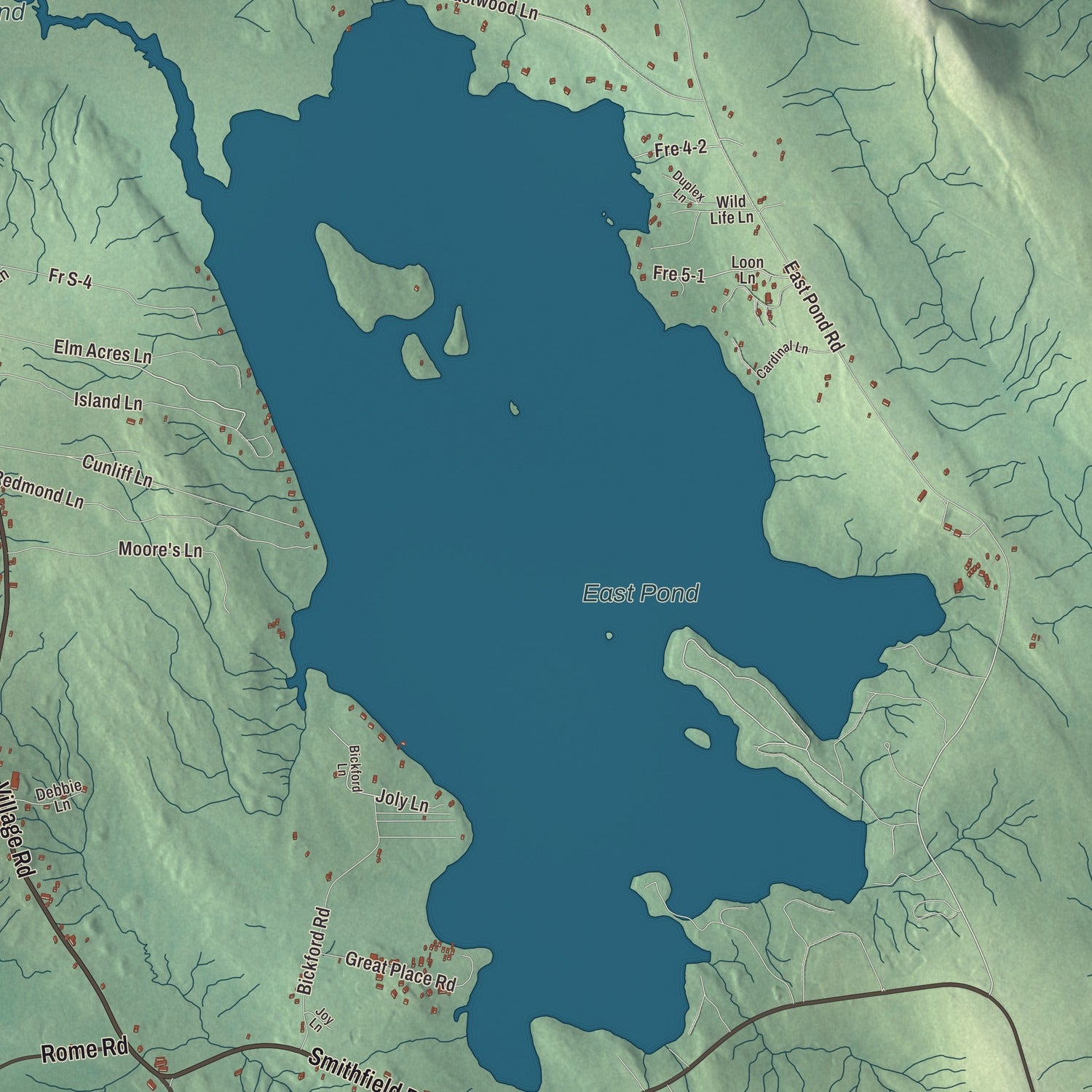 Terrain and local geography detail from the Smithfield, Maine map