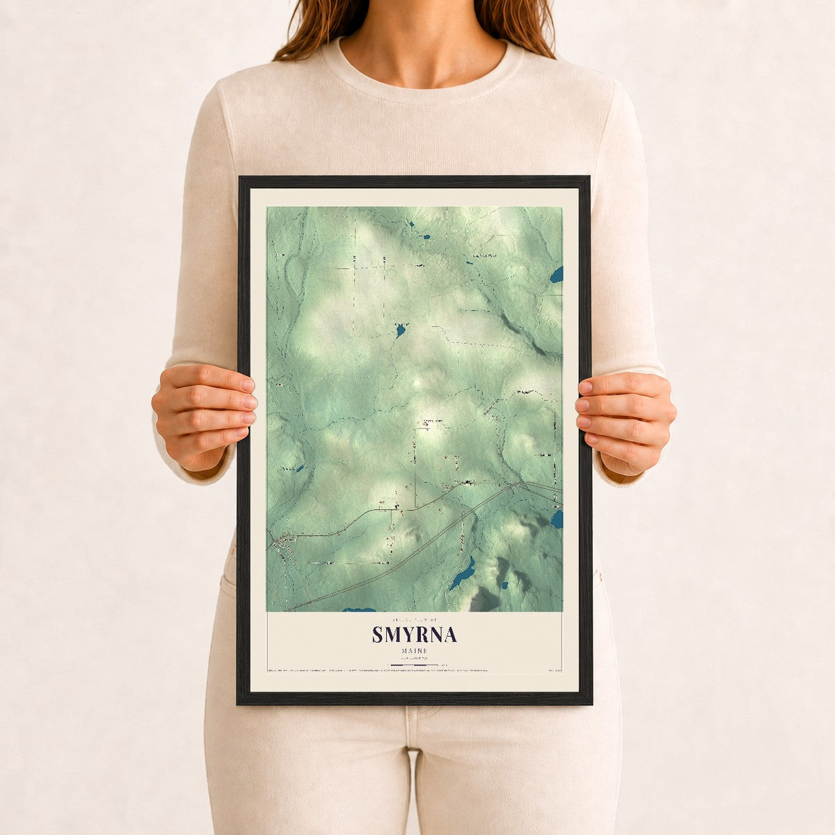 Smyrna, Maine map print - 12 x 18 black Ayous wood frame