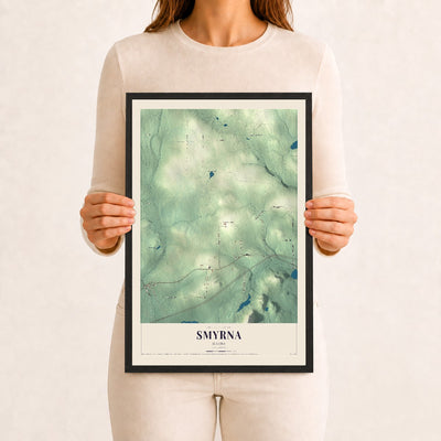 Smyrna, Maine map print - 12 x 18 black Ayous wood frame