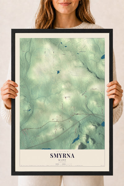 Smyrna, Maine map print - 18 x 24 black Ayous wood frame