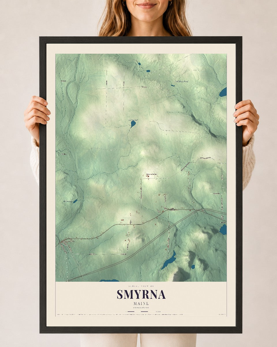 Smyrna, Maine map print - 24 x 36 black Ayous wood frame