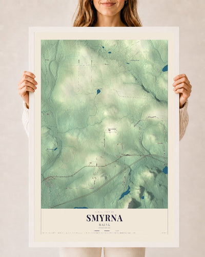 Smyrna, Maine map print - 24 x 36 white Ayous wood frame