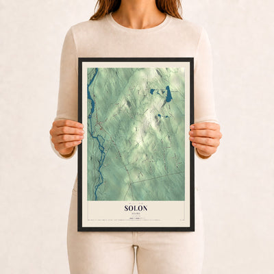 Solon, Maine map print - 12 x 18 black Ayous wood frame