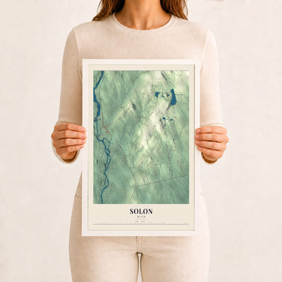 Solon, Maine map print - 12 x 18 white Ayous wood frame
