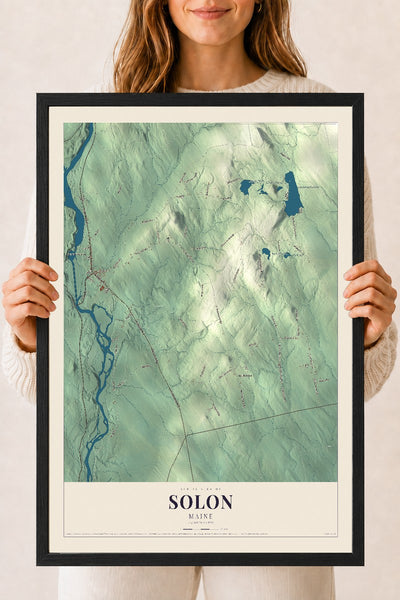Solon, Maine map print - 18 x 24 black Ayous wood frame