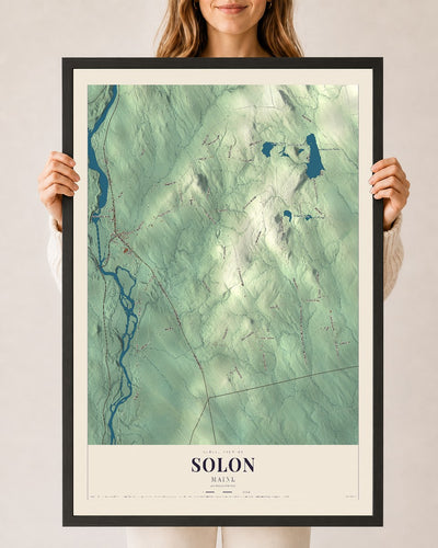Solon, Maine map print - 24 x 36 black Ayous wood frame