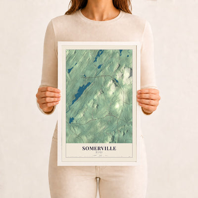Somerville, Maine map print - 12 x 18 white Ayous wood frame